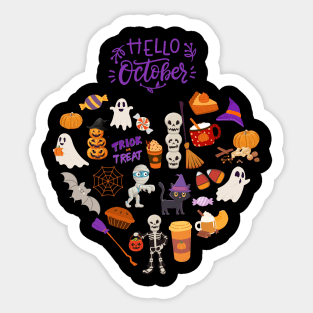 Hello October heart Autumn is my favorite season, love Fall pumpkin and halloween Sticker